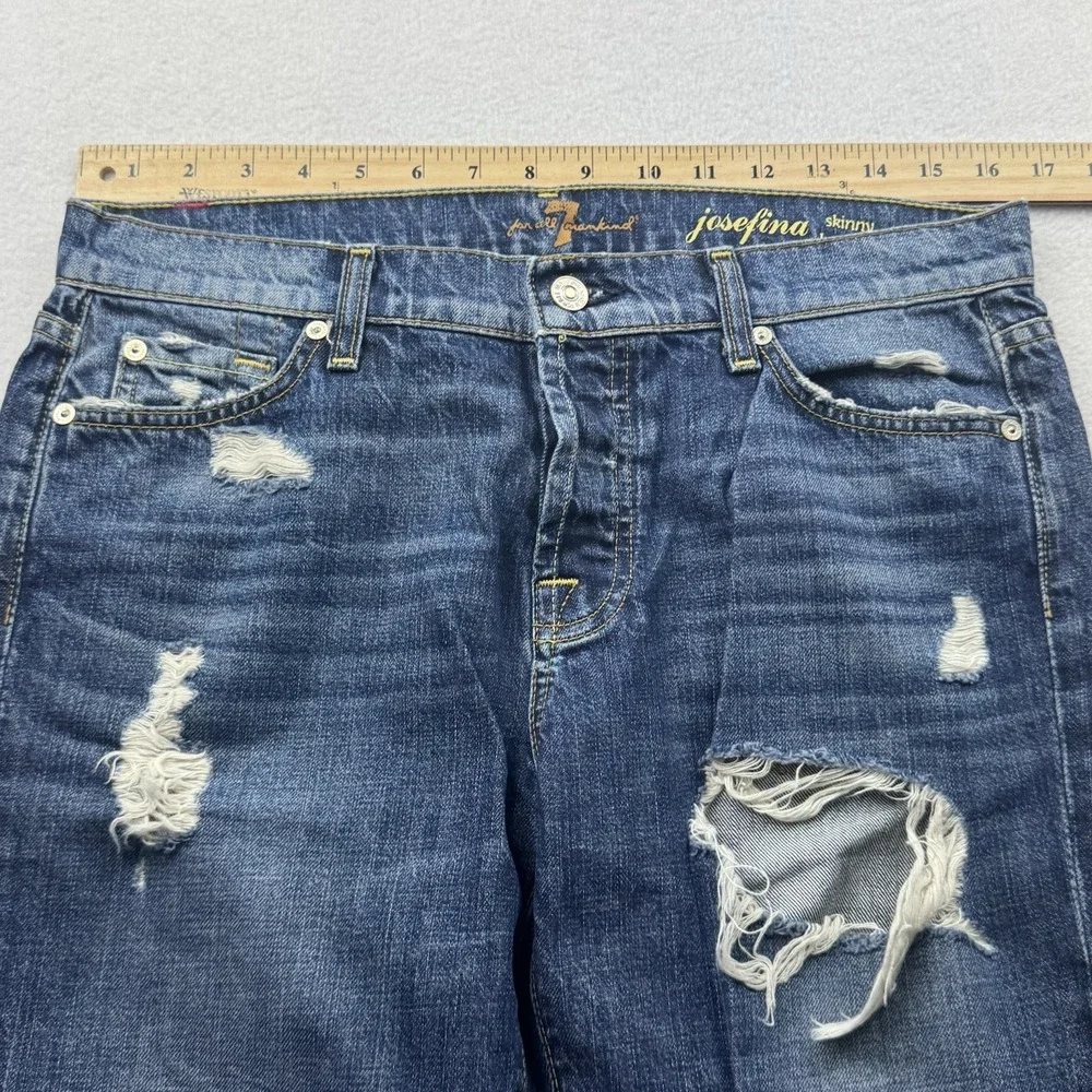 7 For All Mankind Josefina‎ Mid Rise Button Fly Boyfriend Fit Blue Jeans Size 28